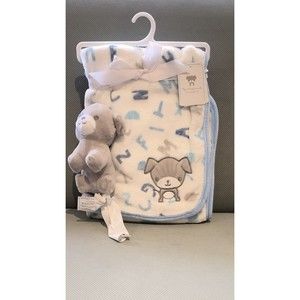 Tag Along Friends Baby Boy Blanket Plush Puppy Dog Set Blue Alphabet Fleece New